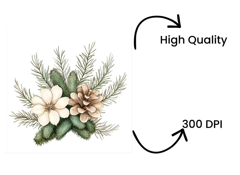 Winter Floral Pine Cone Clipart Bundle