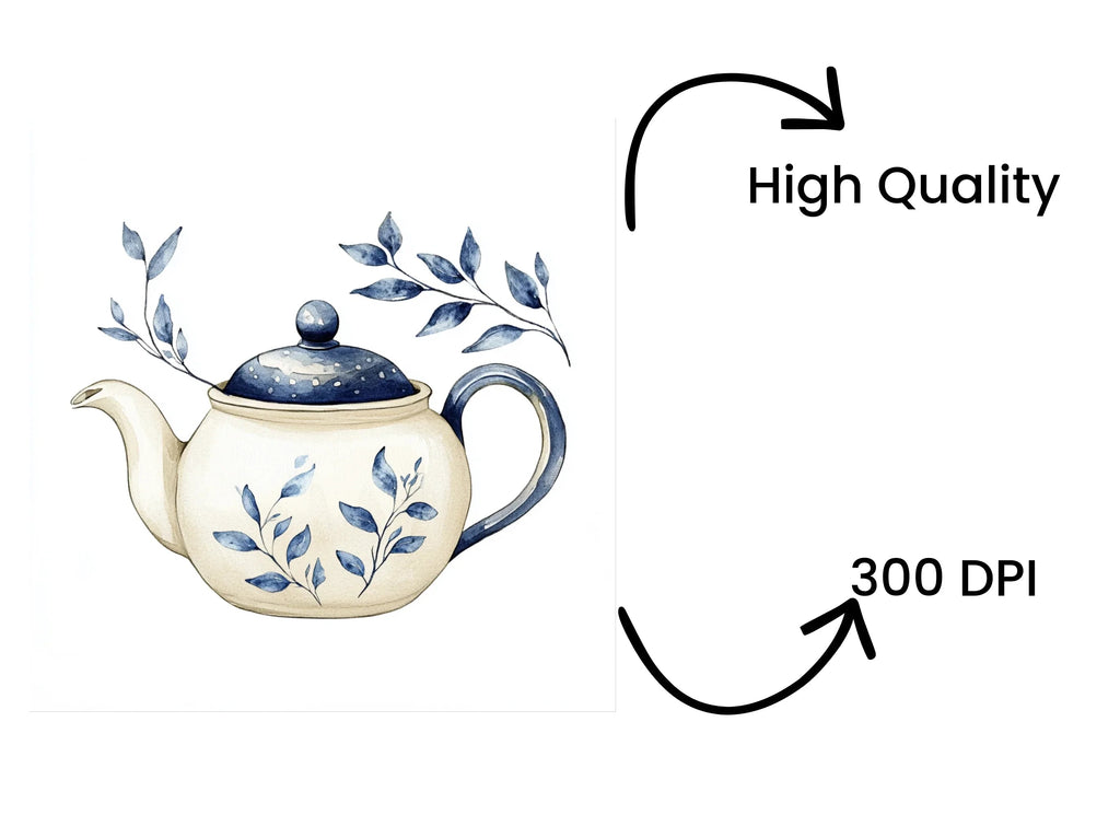 Blue and White Floral Teapots Clipart Bundle
