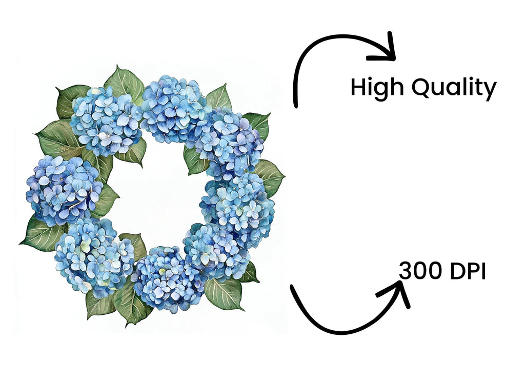 Blue Hydrangea Wreath Clipart Bundle