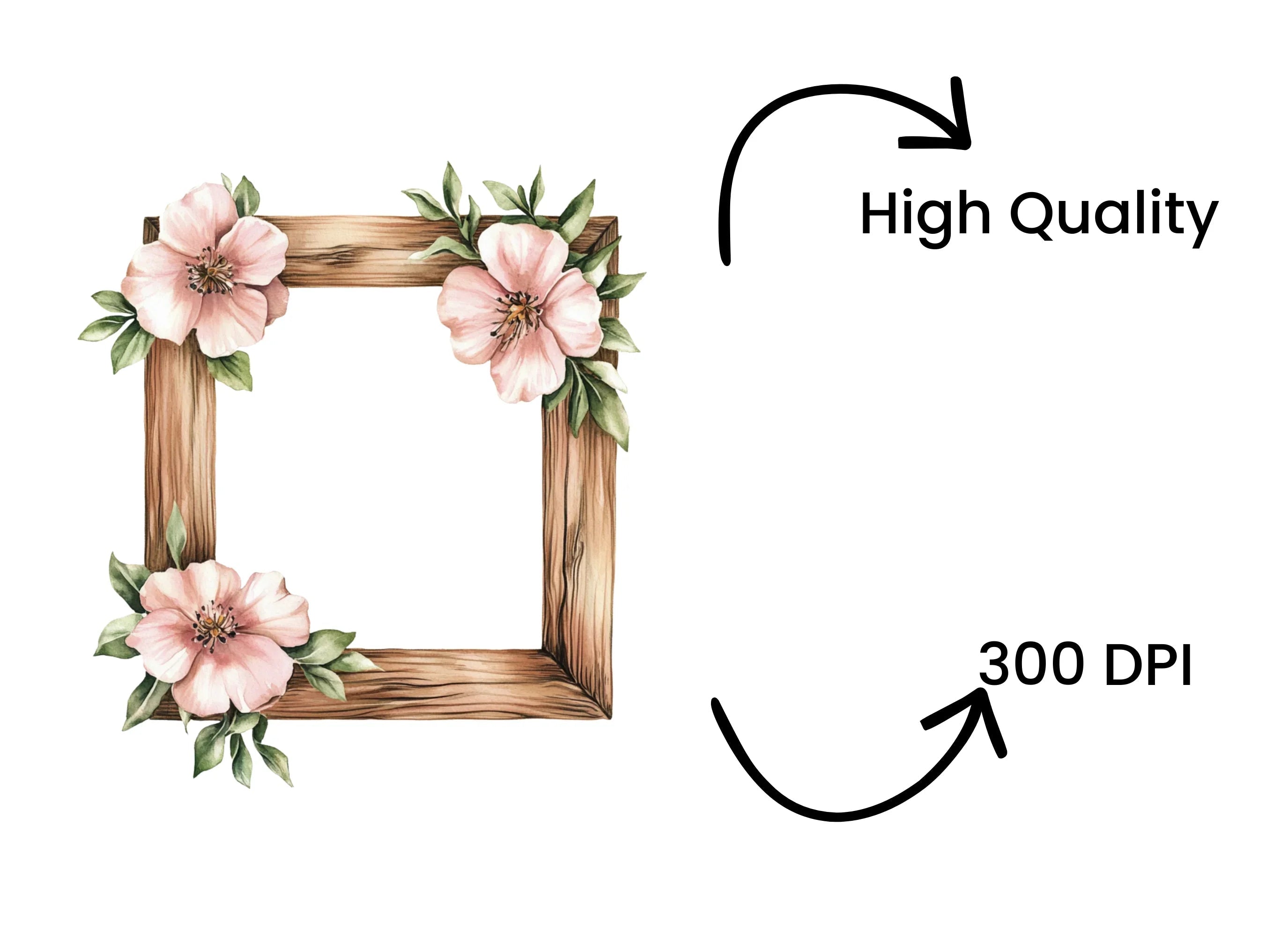 Floral Wooden Frame Clipart Bundle