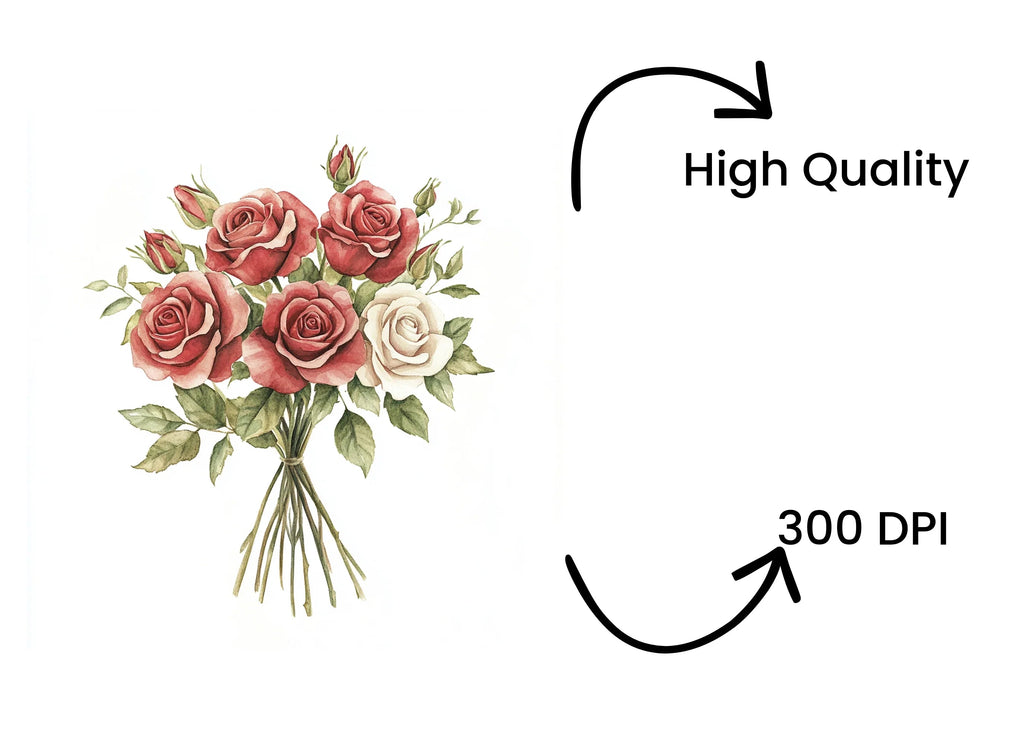 Elegant Red and White Rose Bouquets Clipart Bundle