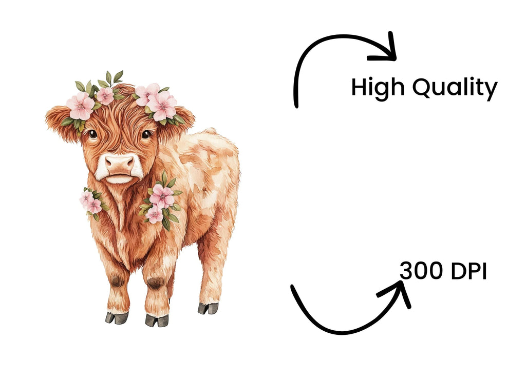 Highland Cow Floral Clipart Bundle