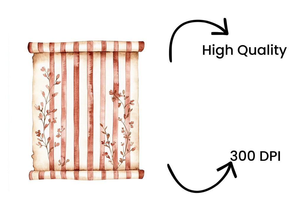 Floral Striped Scroll Clipart Bundle
