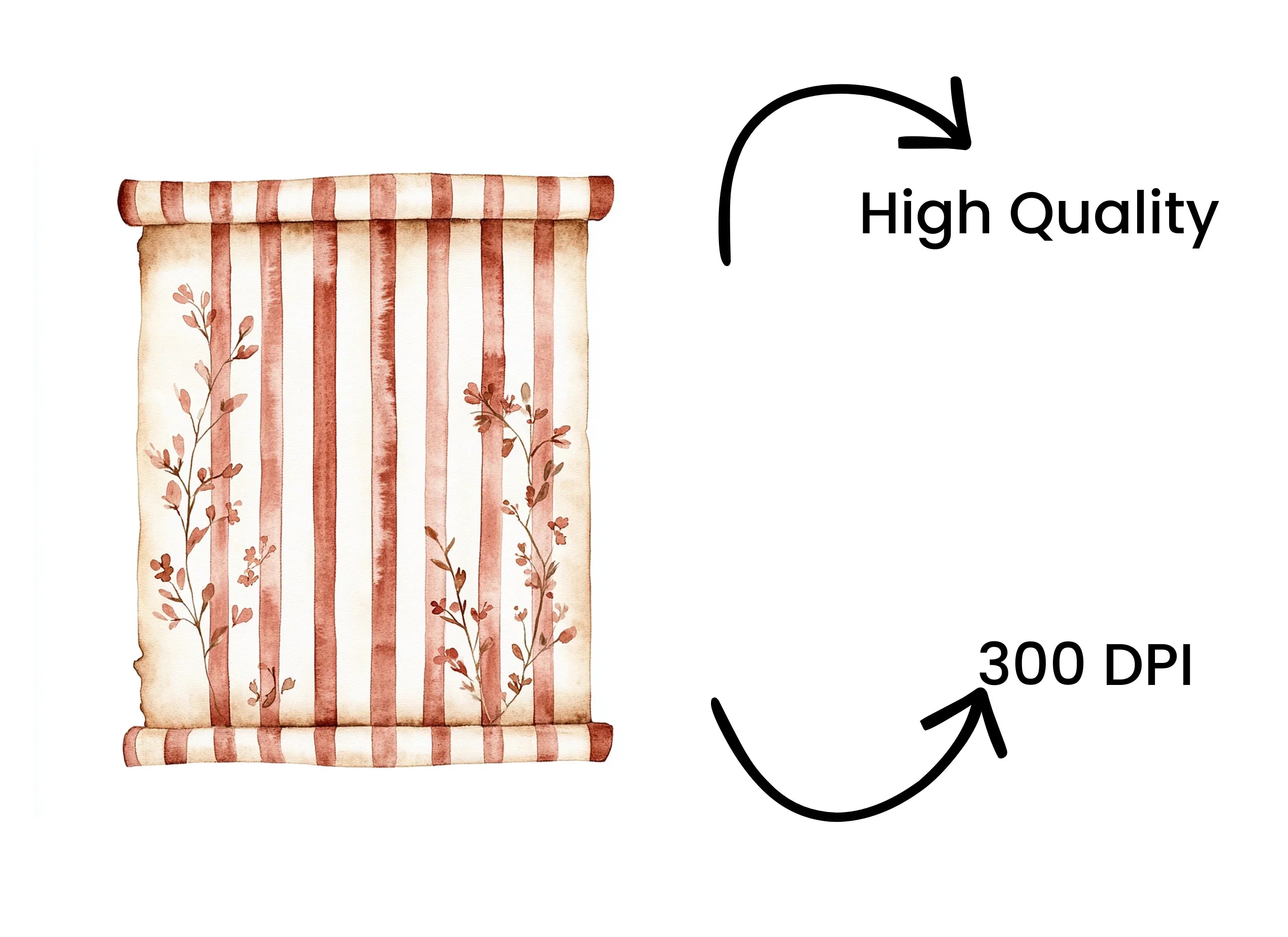 Floral Striped Scroll Clipart Bundle