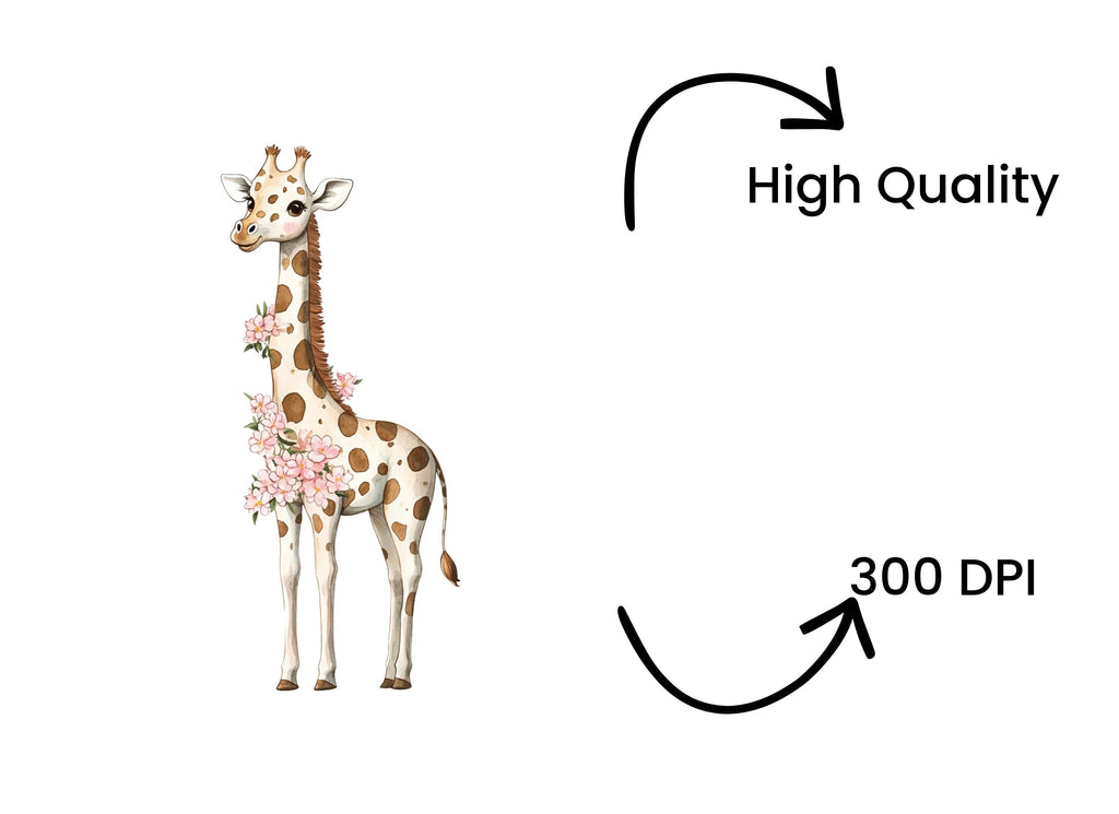 Cute Giraffe with Pink Flowers Clipart Bundle