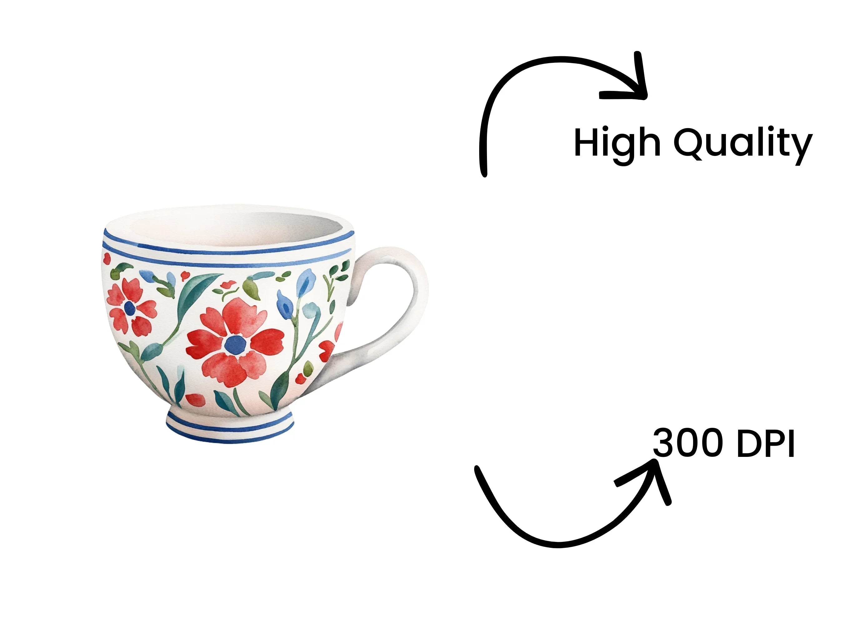 Vibrant Folk Floral Tea Cups Clipart Bundle