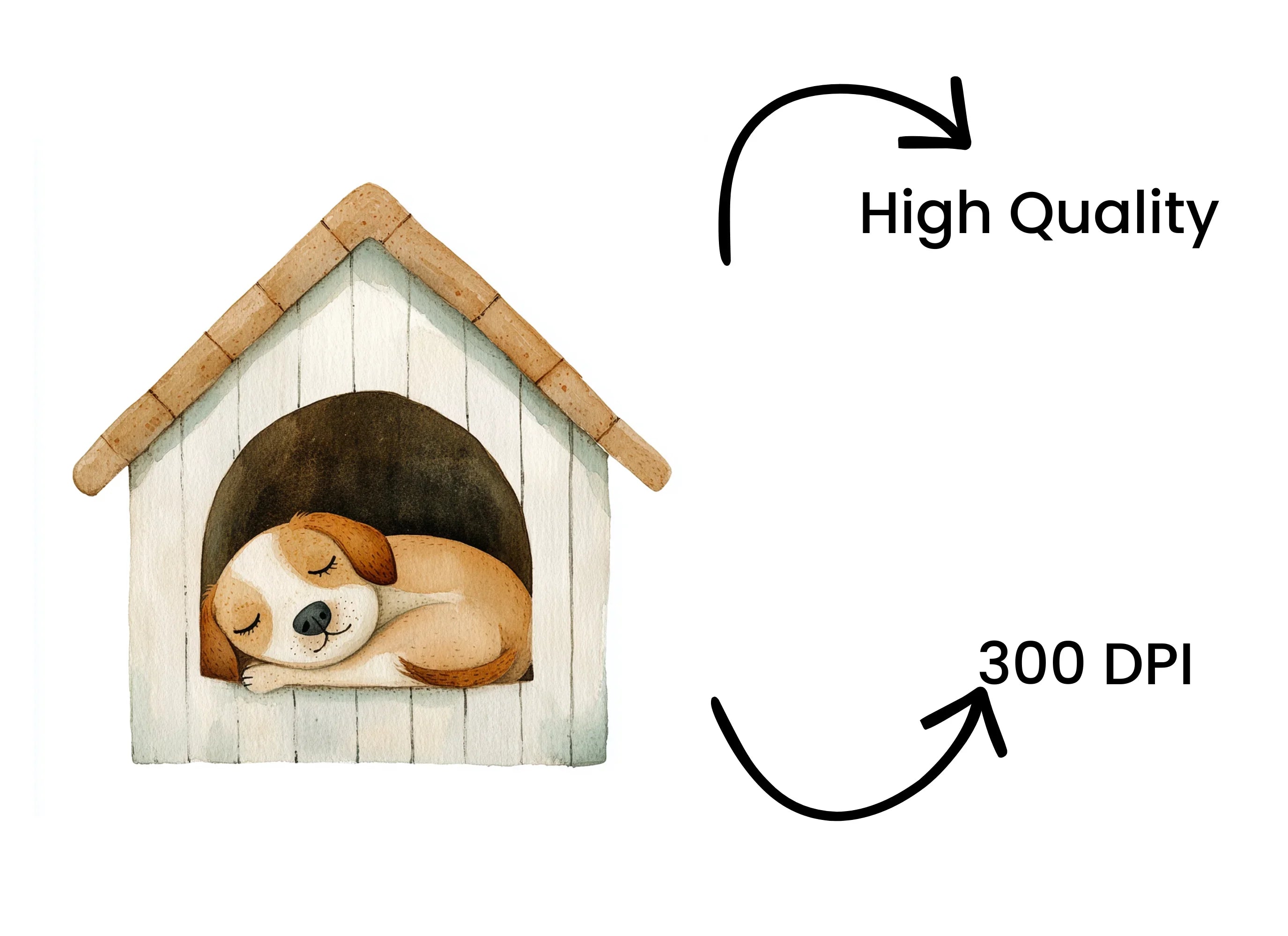 Sleeping Puppies in Dog Houses Clipart Bundle