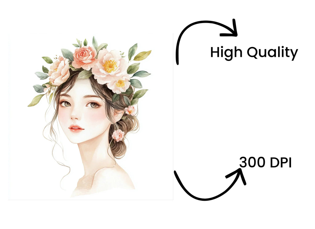 Elegant Women with Flower Crowns Clipart Bundle