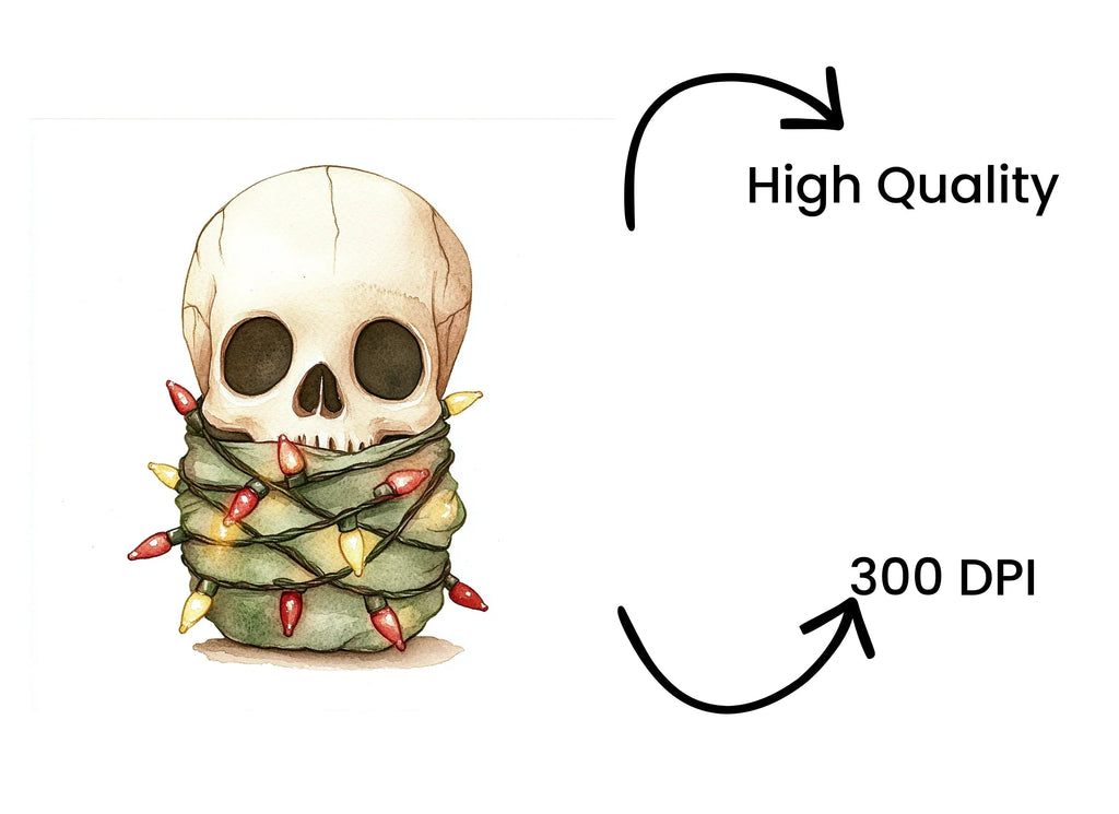 Christmas Skulls with Festive Lights Clipart Bundle