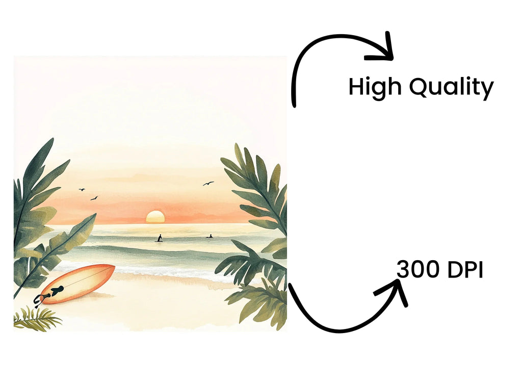 Sunset Beach Surfing Clipart Bundle
