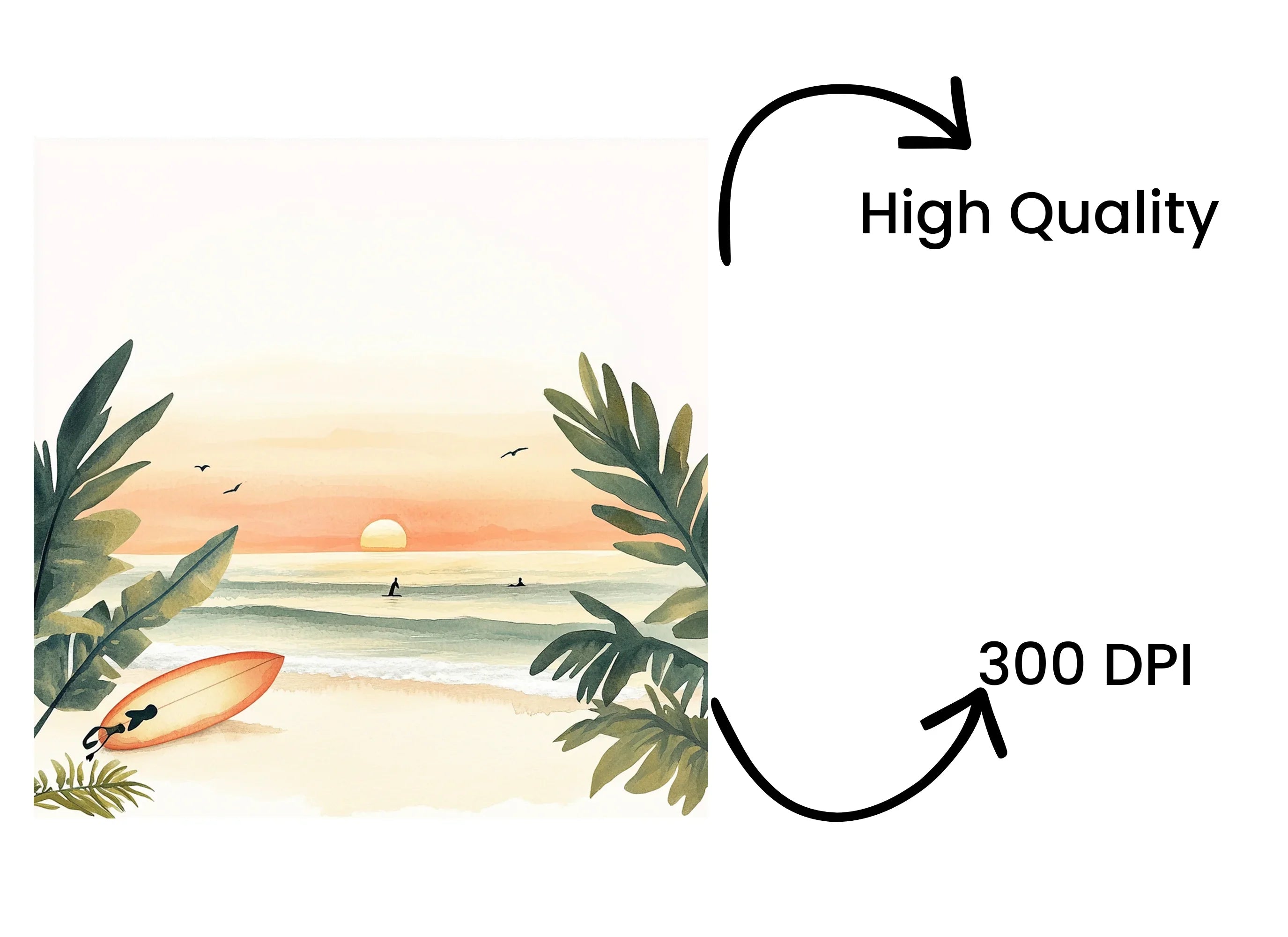 Sunset Beach Surfing Clipart Bundle