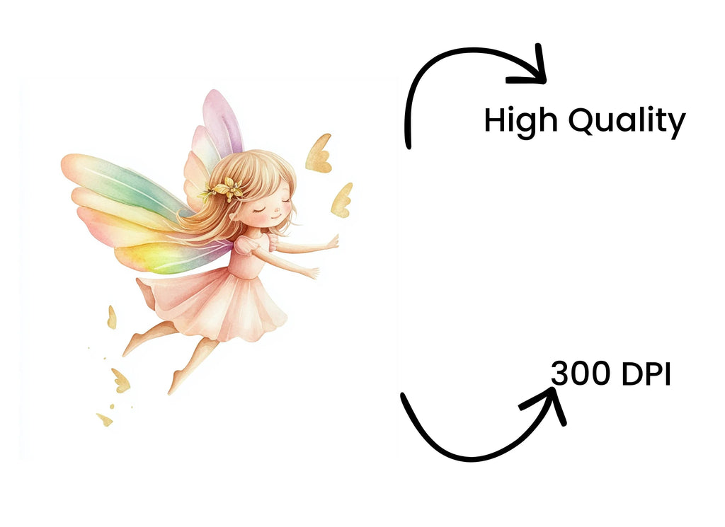 Cute Fairies with Rainbow Wings Clipart Bundle