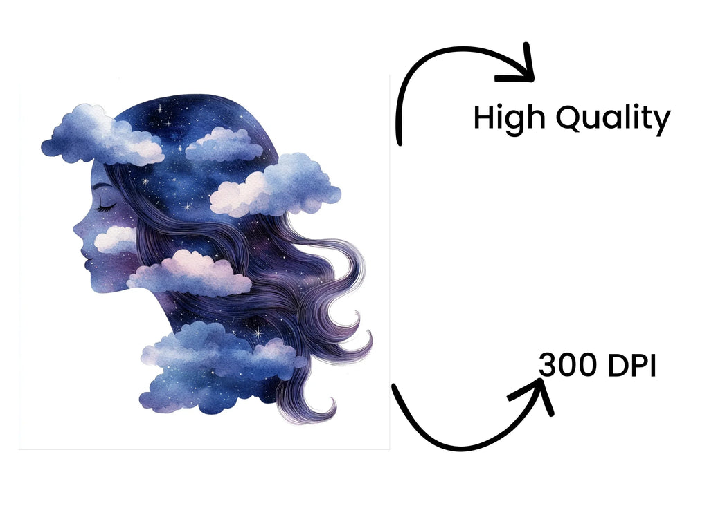 Dreamy Galaxy Hair Cloud Clipart Bundle