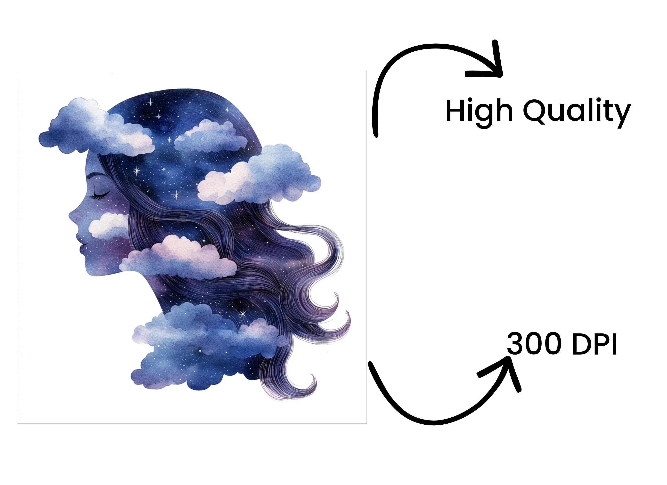 Dreamy Galaxy Hair Cloud Clipart Bundle