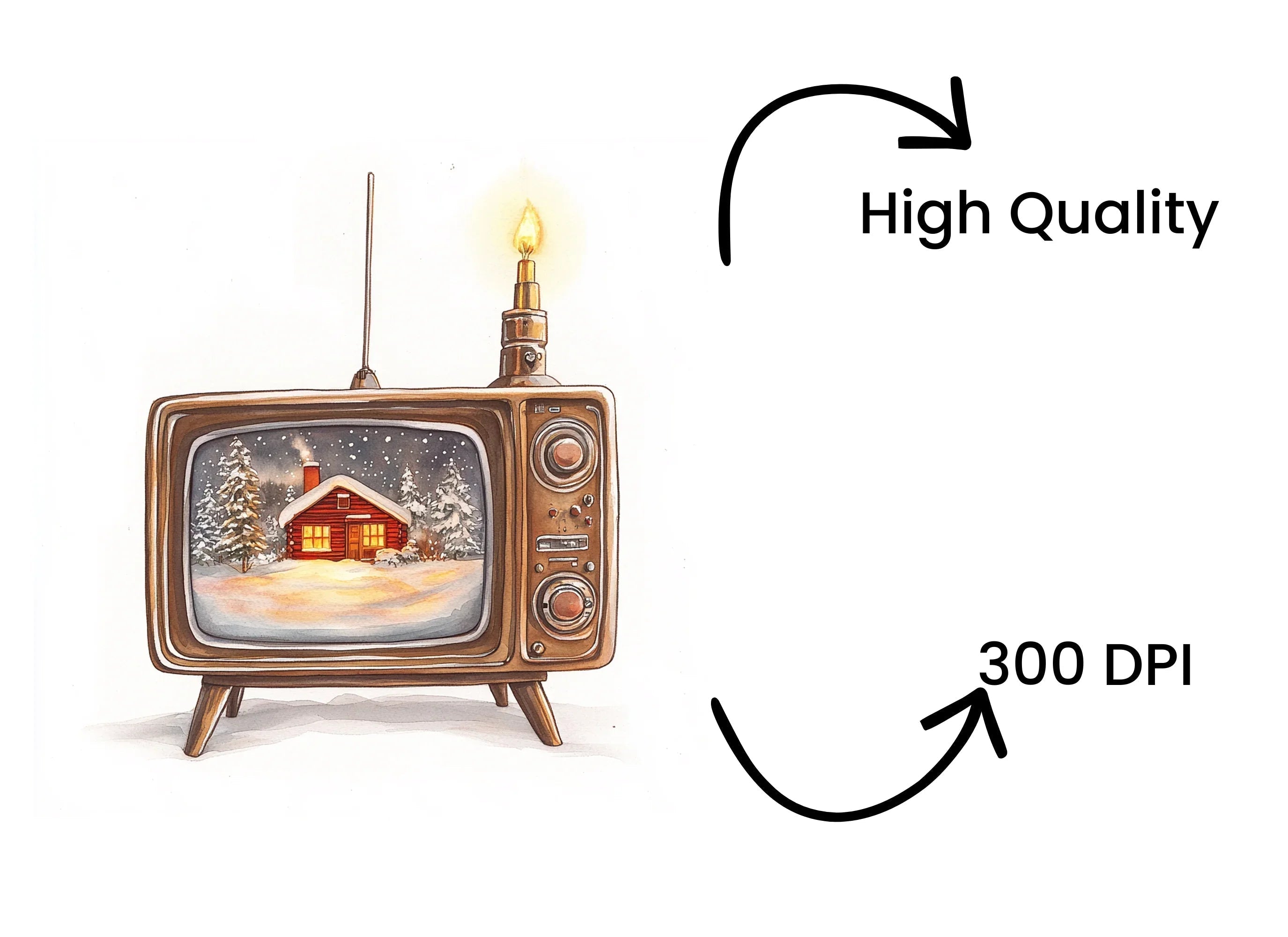 Vintage TV Winter Cabin Clipart Bundle