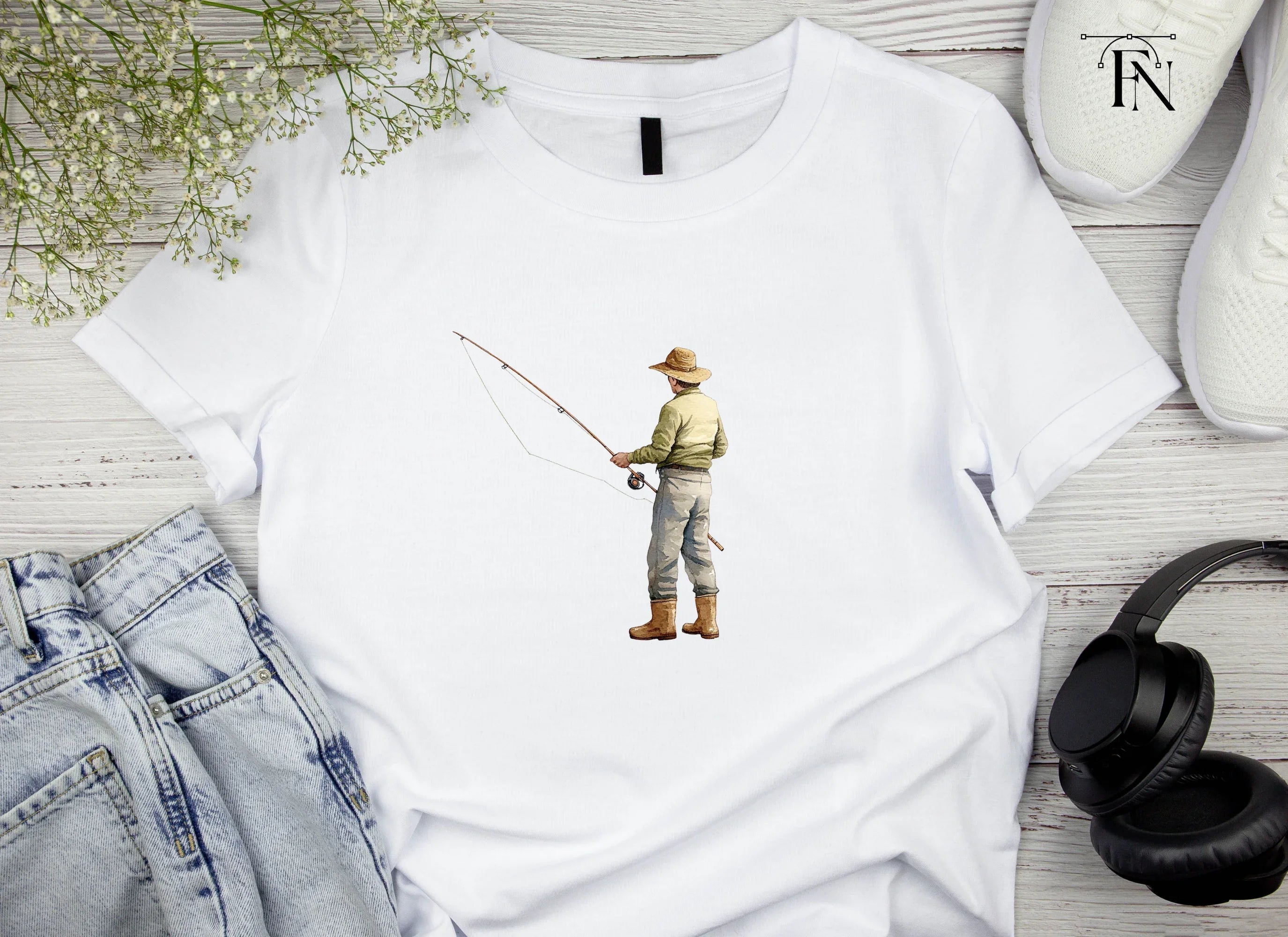 Man Fly Fishing Clipart Bundle