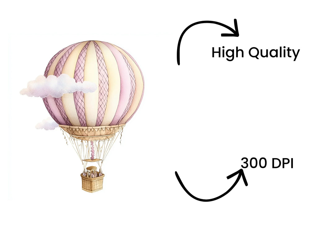 Pink Gold Hot Air Balloon Clipart Bundle