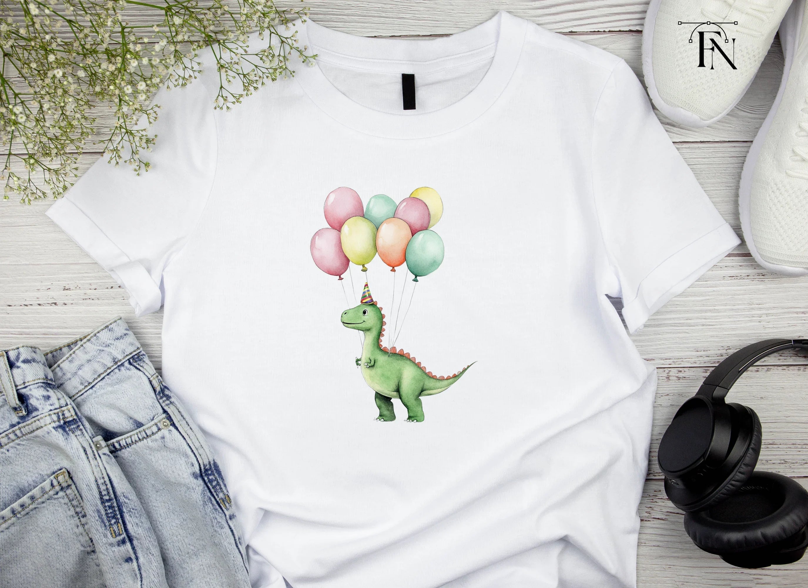 Happy Dinosaur with Balloons Clipart Bundle