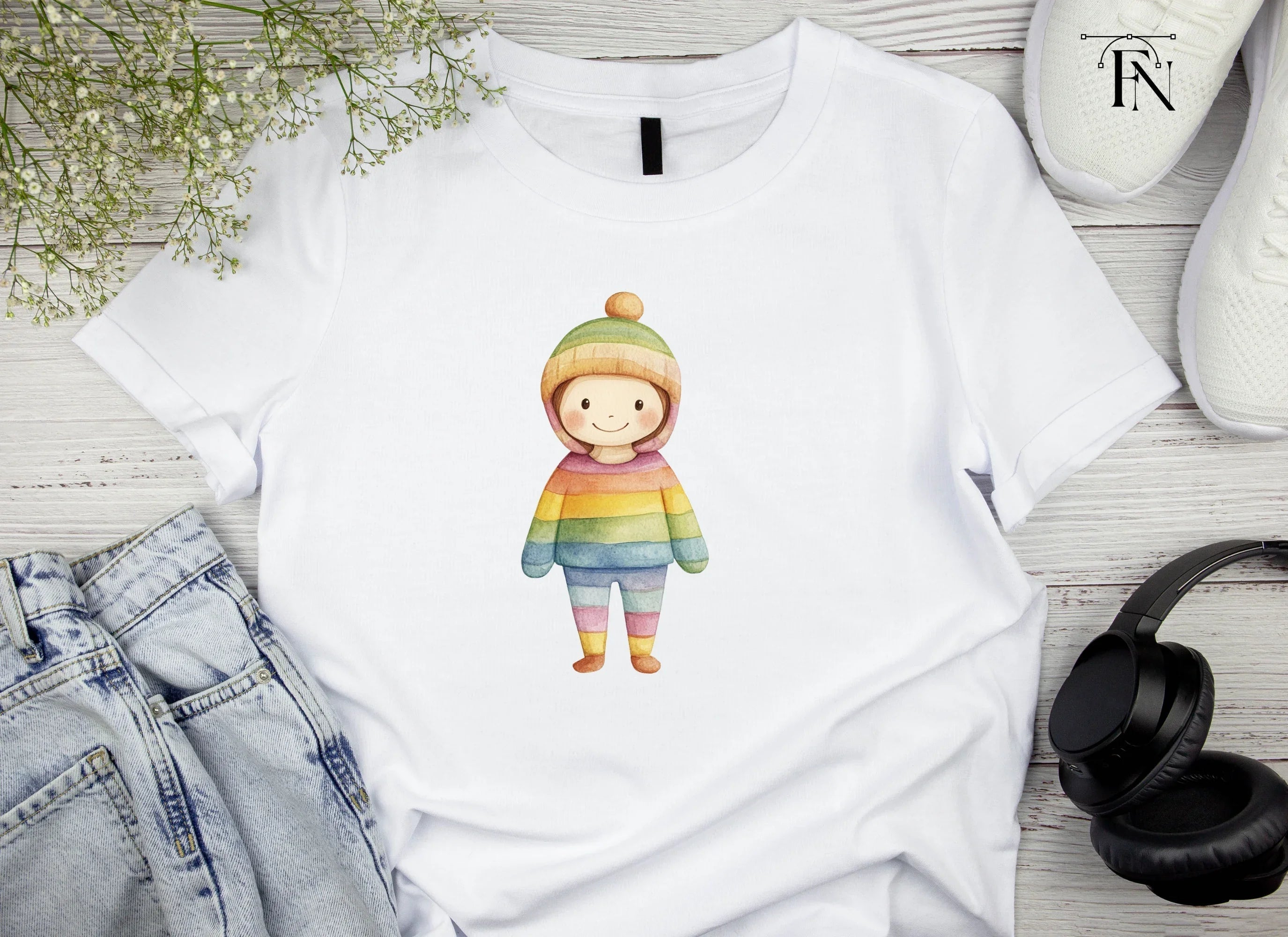 Cute Rainbow Outfit Child Clipart Bundle