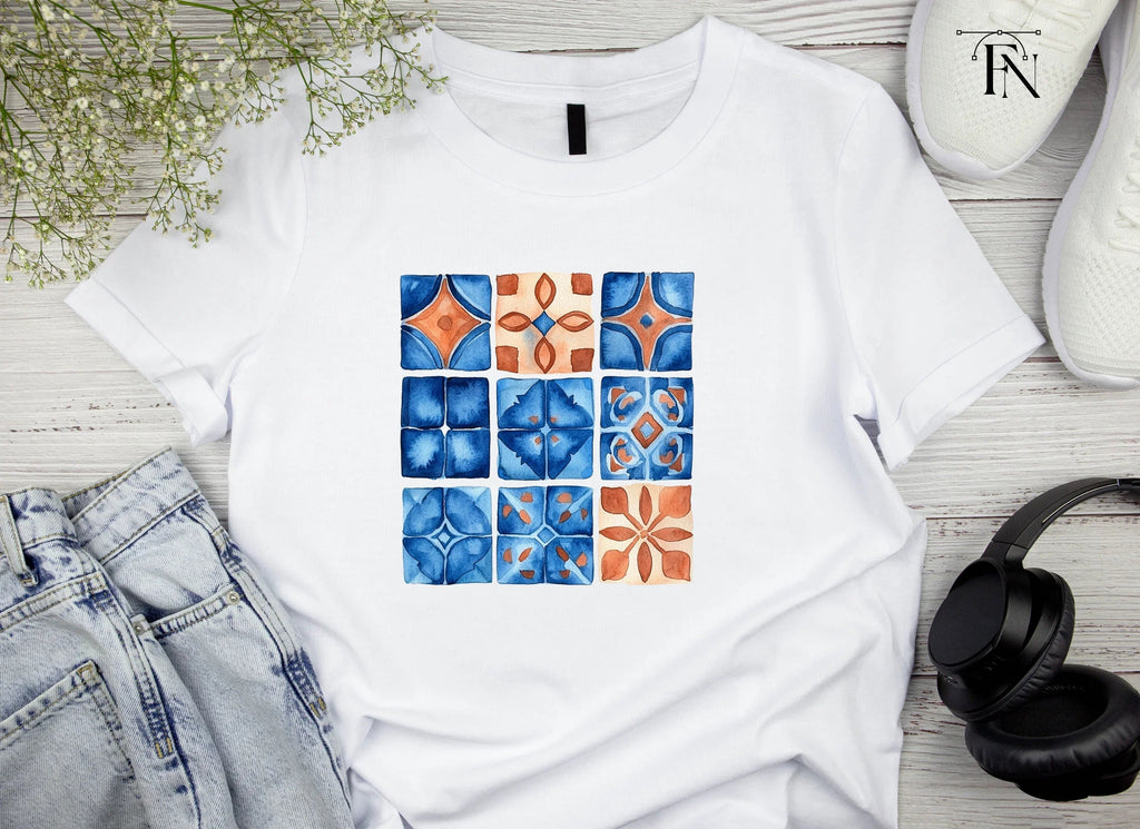 Blue and Orange Tile Patterns Clipart Bundle