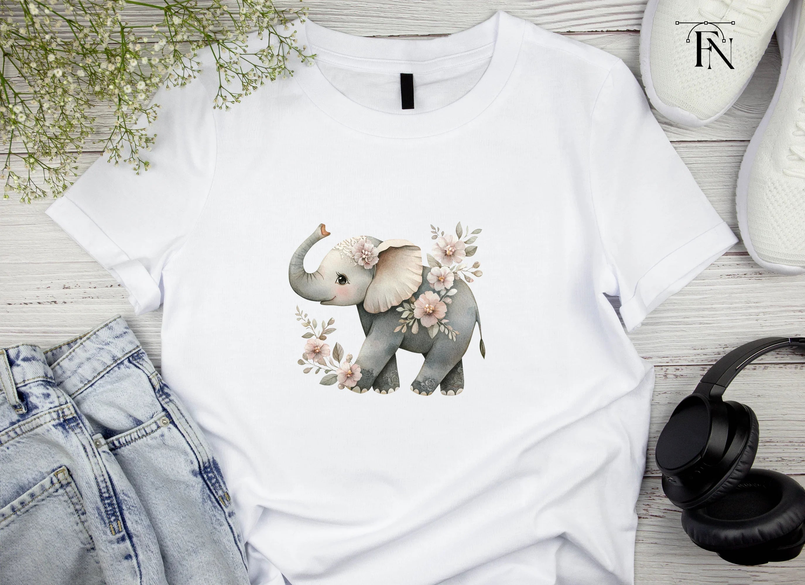 Cute Floral Elephant Clipart Bundle