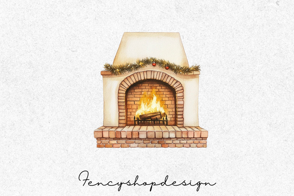 Cozy Christmas Fireplace Clipart Bundle