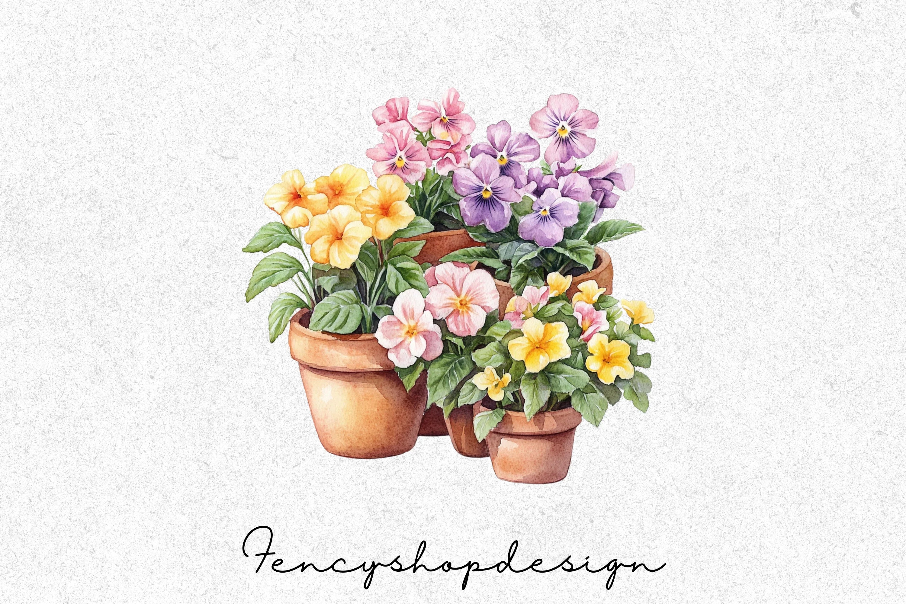 Potted Garden Flowers Clipart Bundle