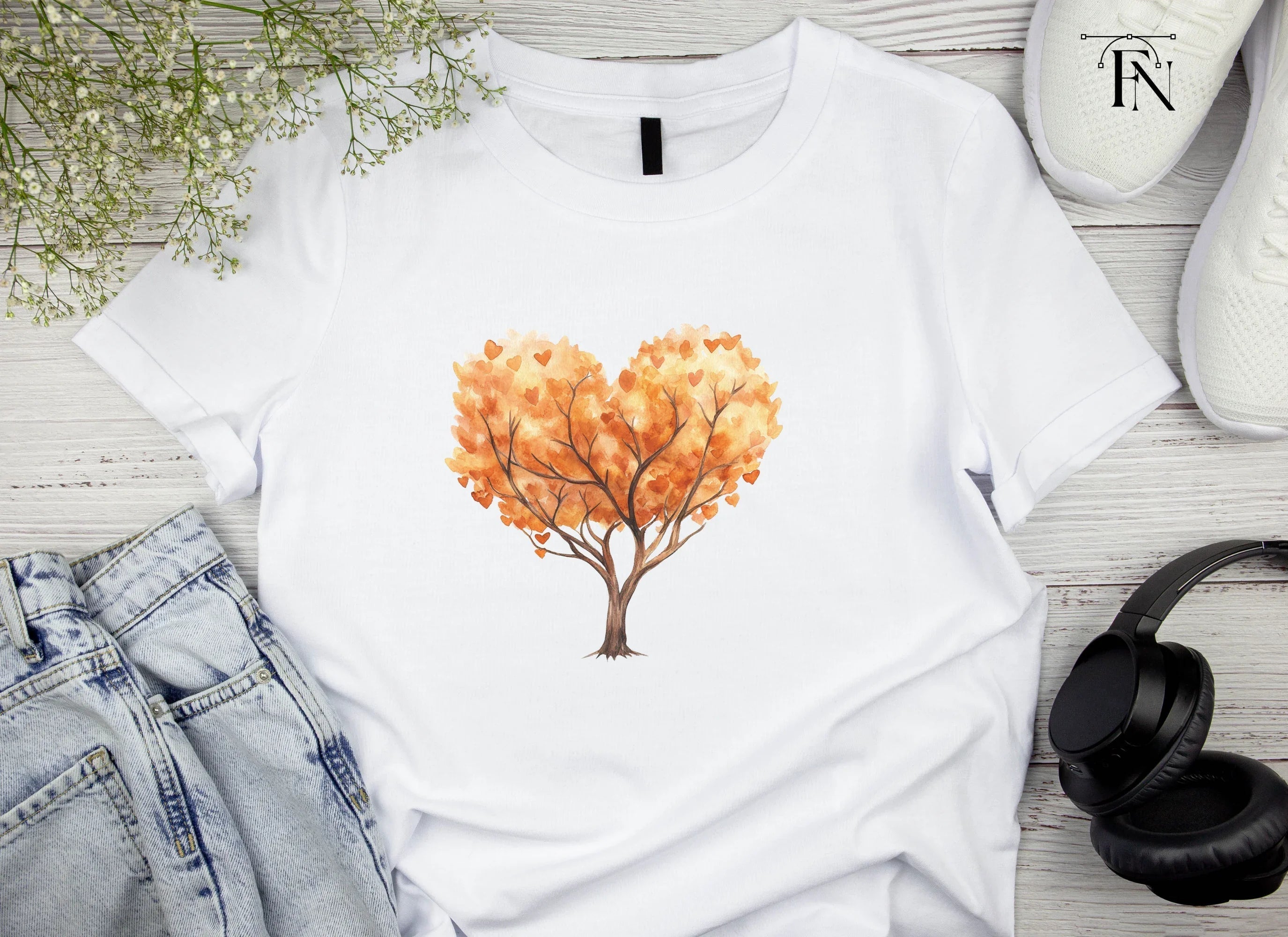 Autumn Heart Trees Clipart Bundle