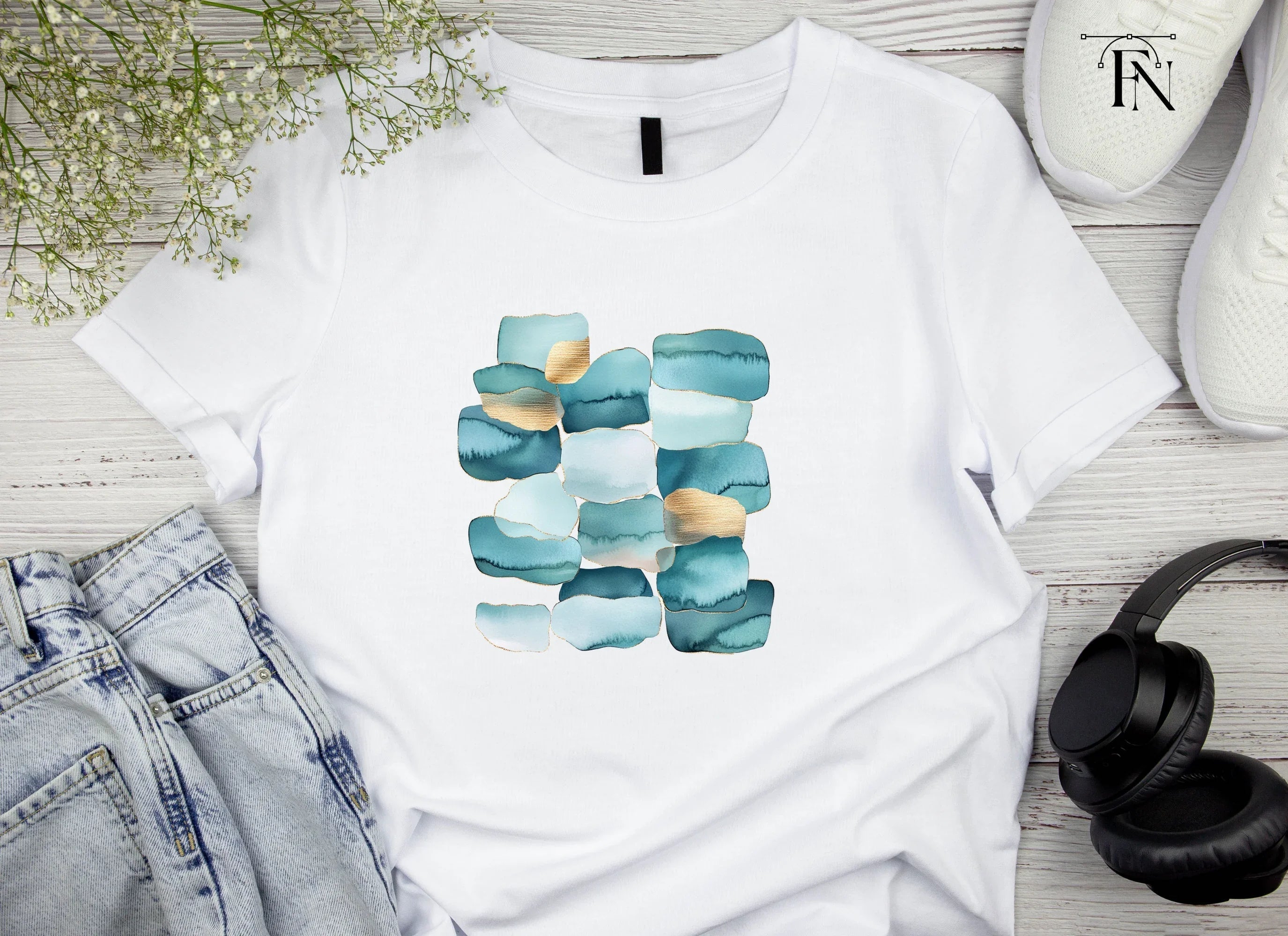 Abstract Teal Gold Shapes Clipart Bundle