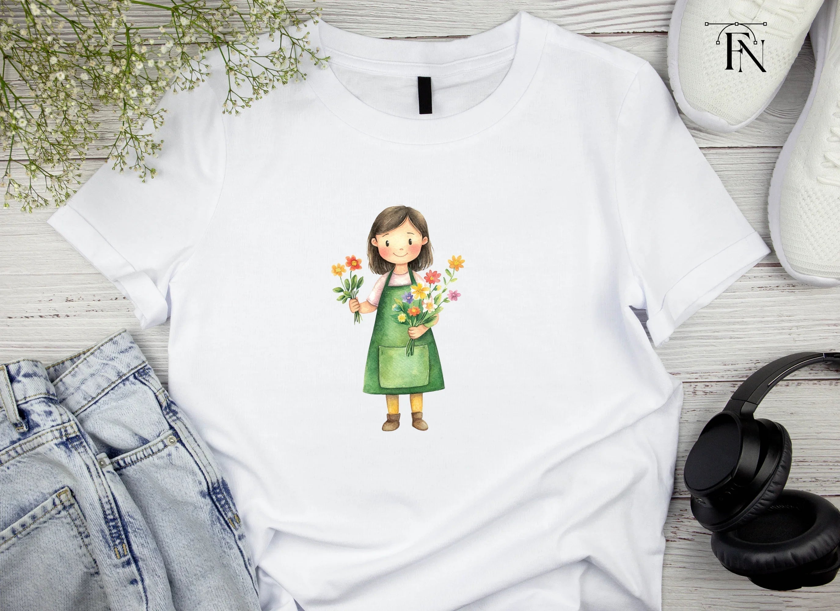 Cute Girls with Flower Bouquets Clipart Bundle