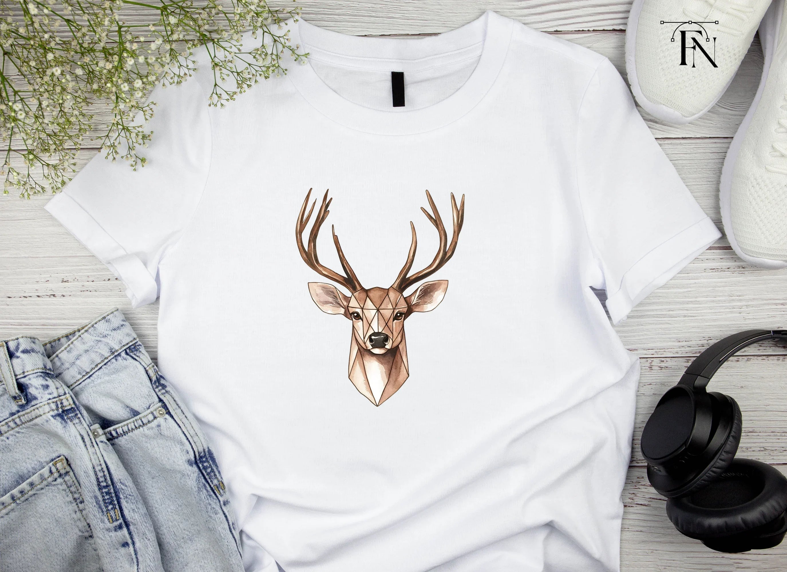 Deer Head Geometric Realistic Clipart Bundle