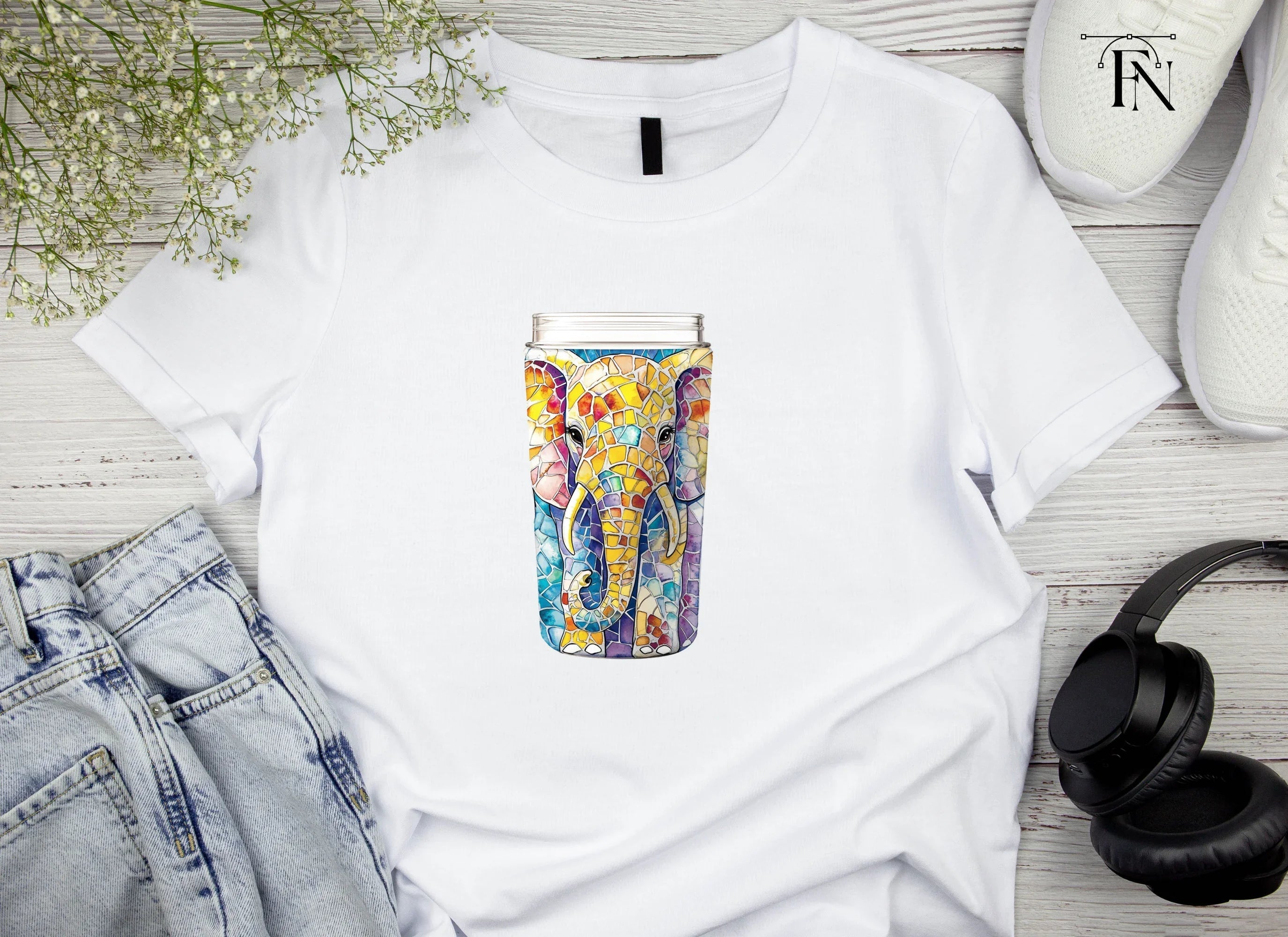 Mosaic Elephant Tumbler Clipart Bundle