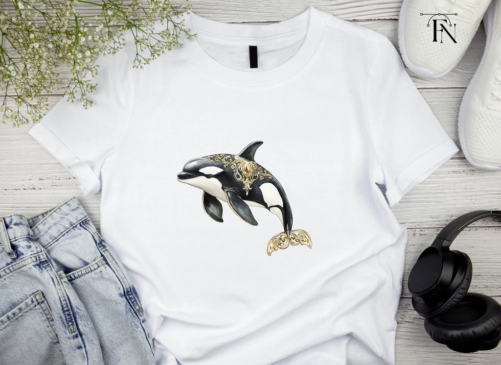 Ornate Gold and Black Orca Whale Clipart Bundle