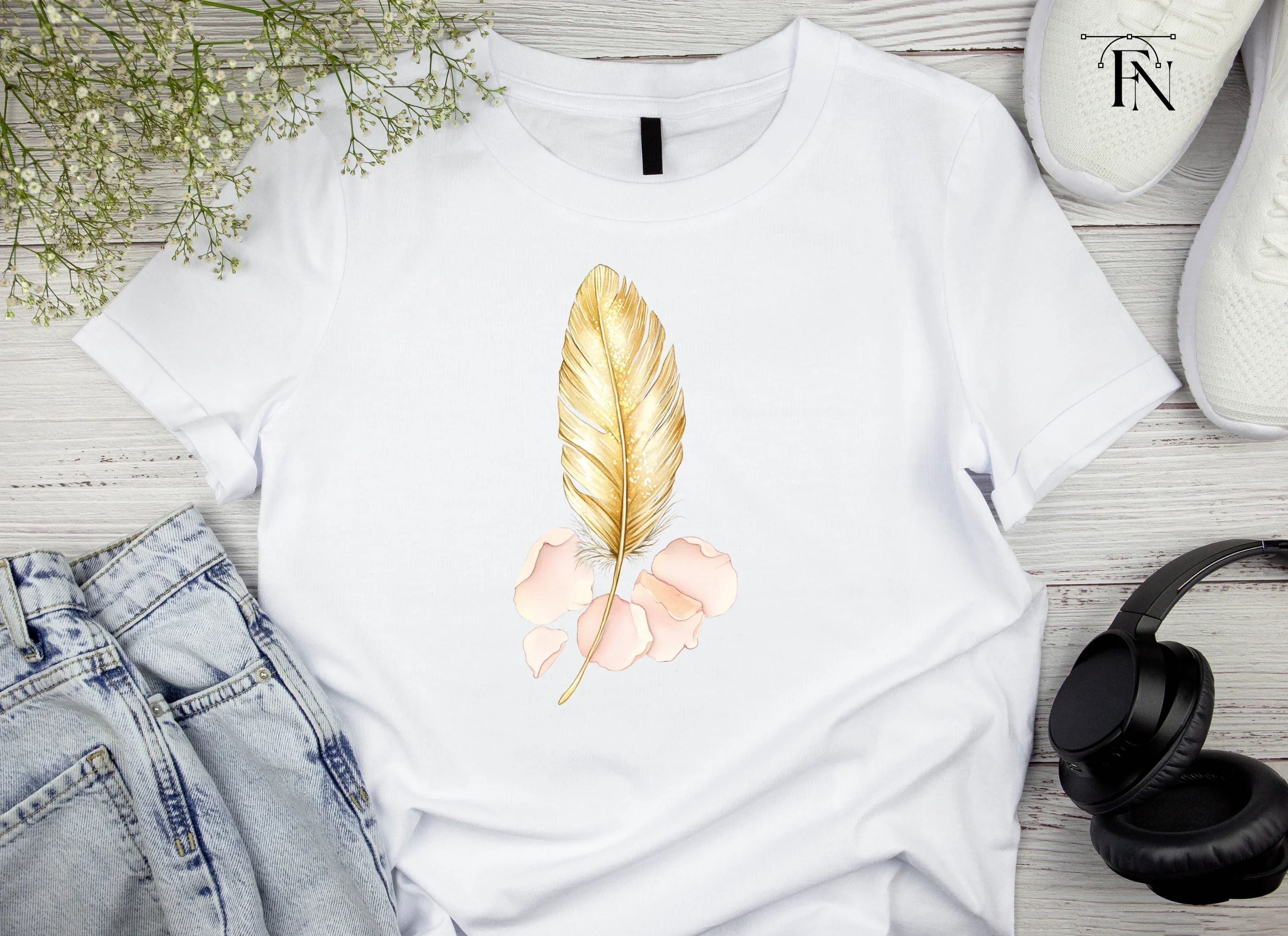 Golden Feather Rose Petal Clipart Bundle