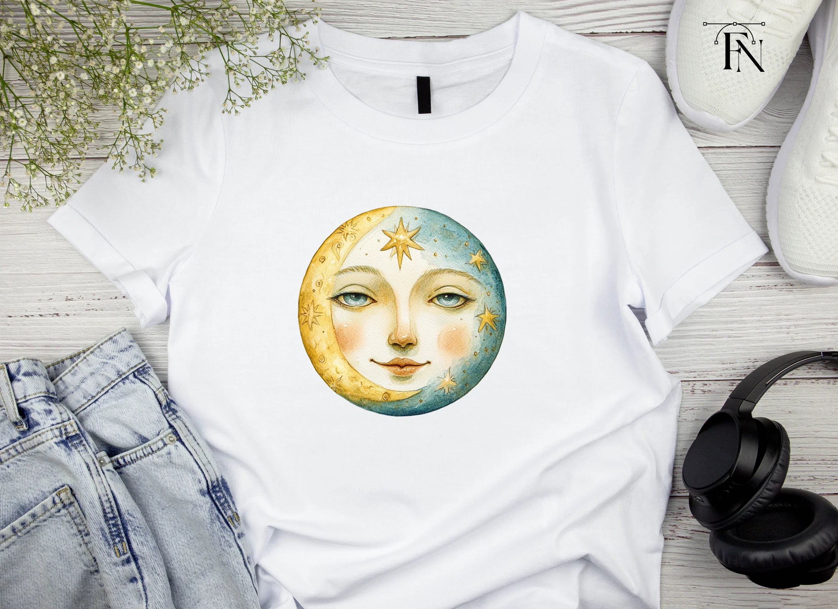 Celestial Moon and Sun Faces Clipart Bundle