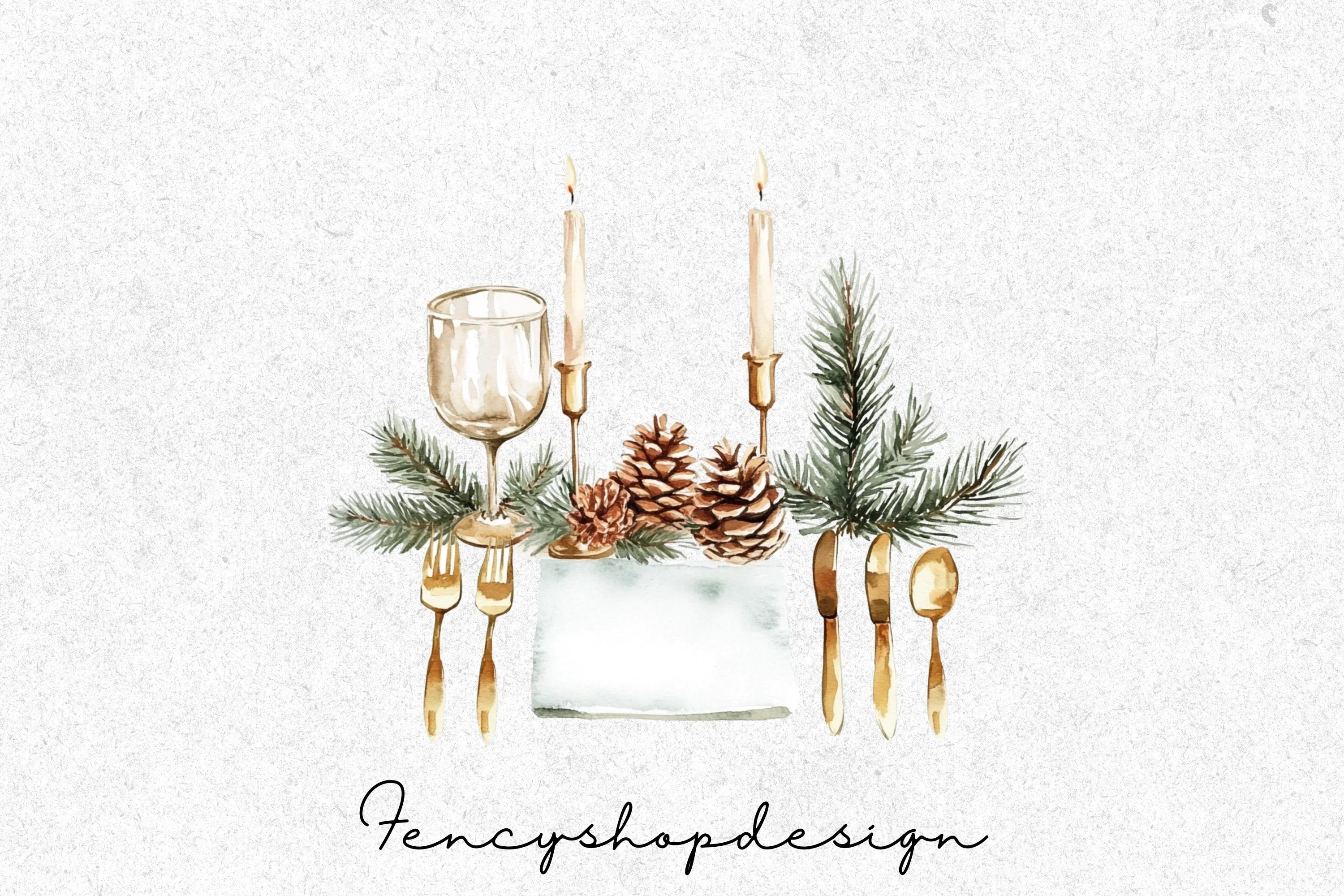 Christmas Dinner Table Setting Clipart Bundle