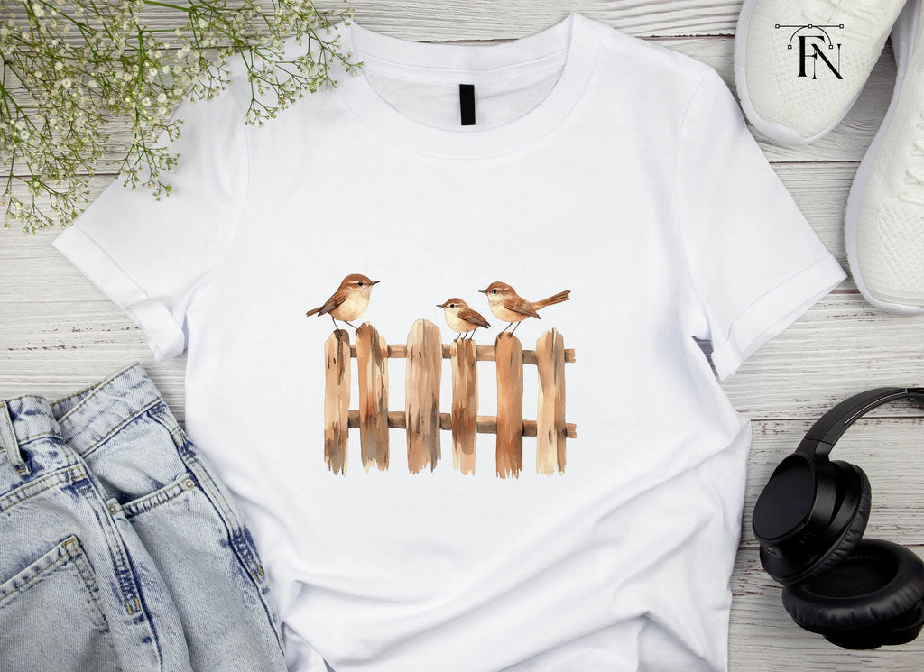 Wren Family on Wooden Fence Clipart Bundle