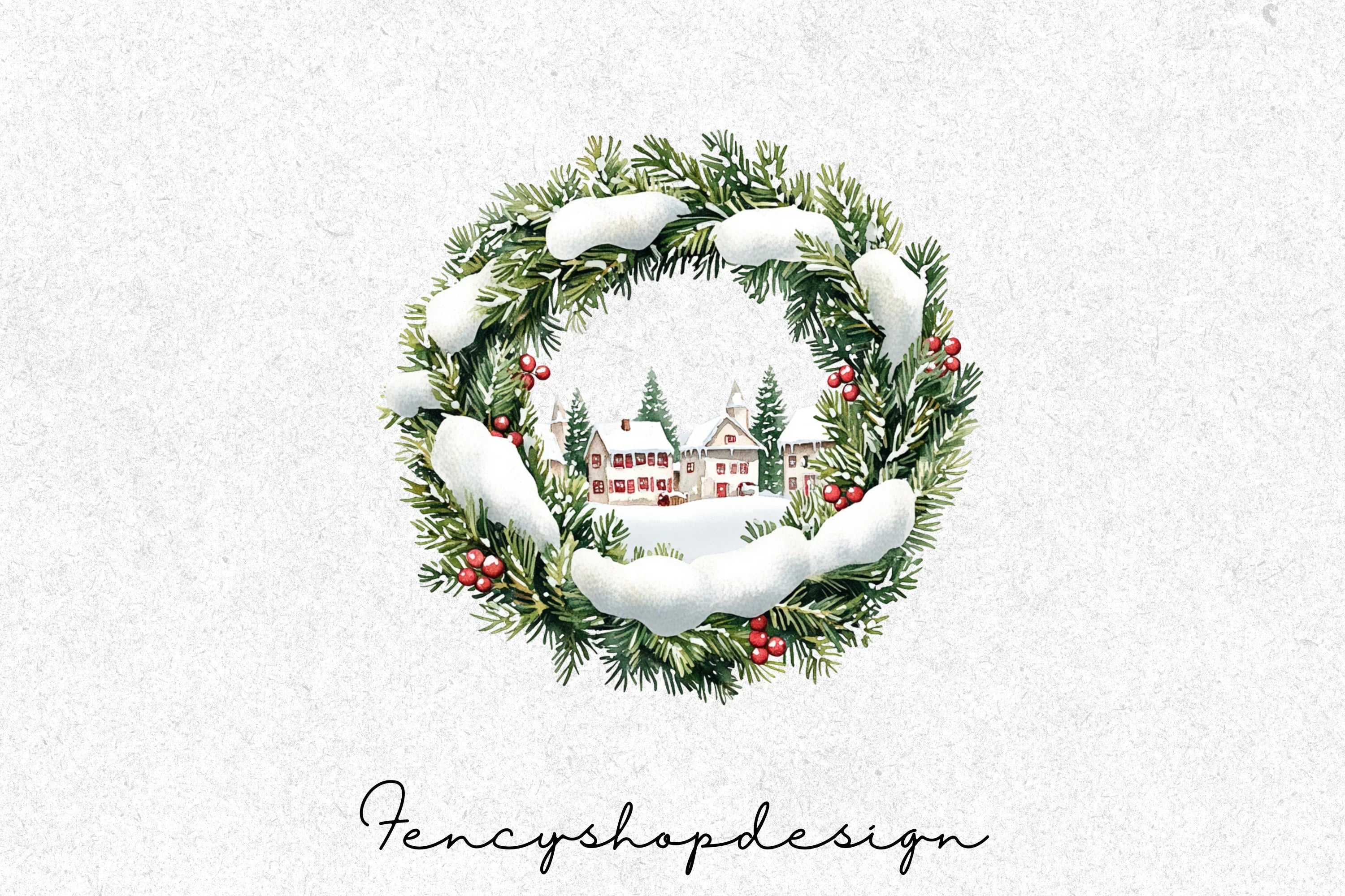 Winter Village Wreath Clipart Bundle