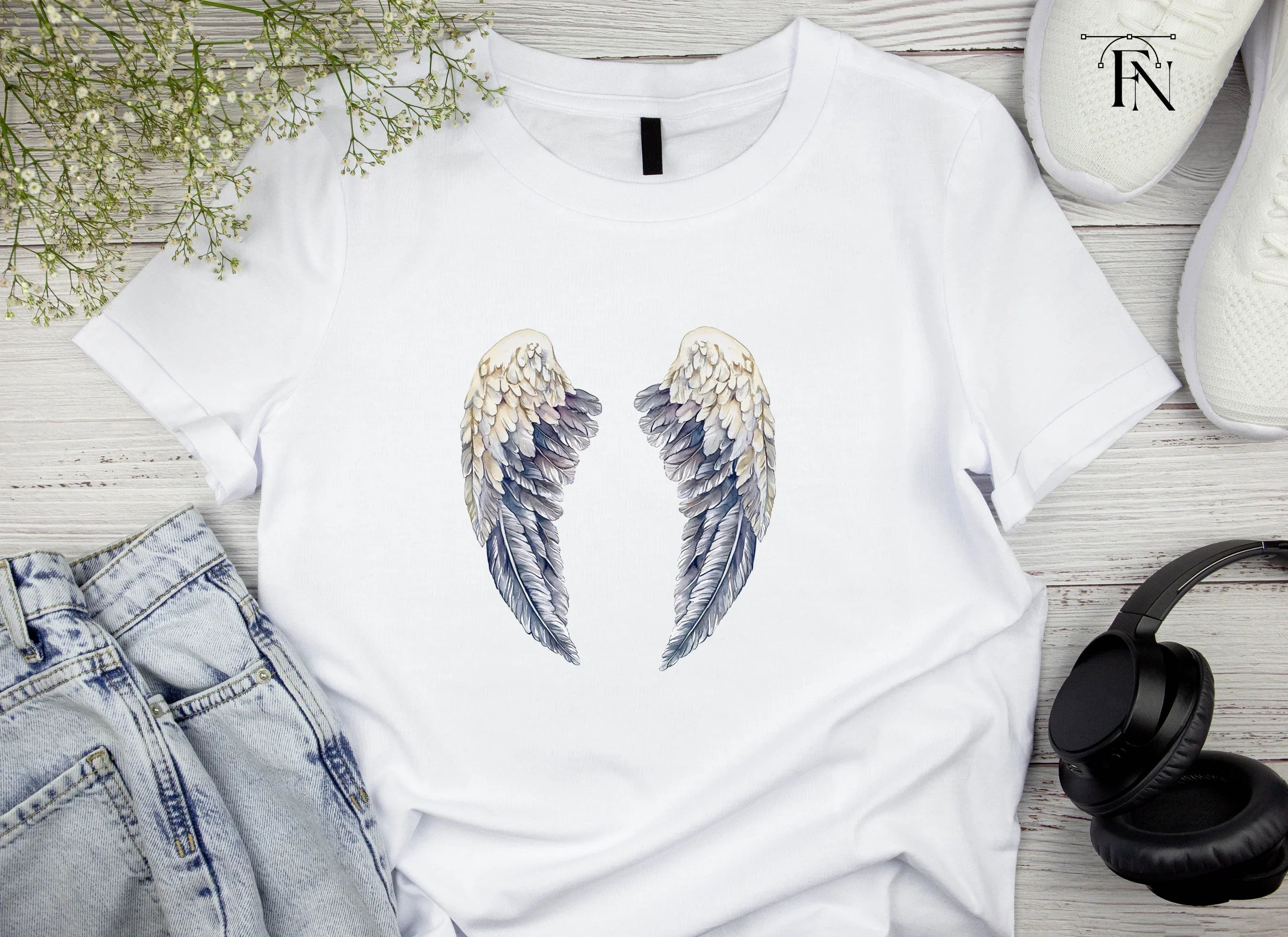 Grey Angel Wings Clipart Bundle