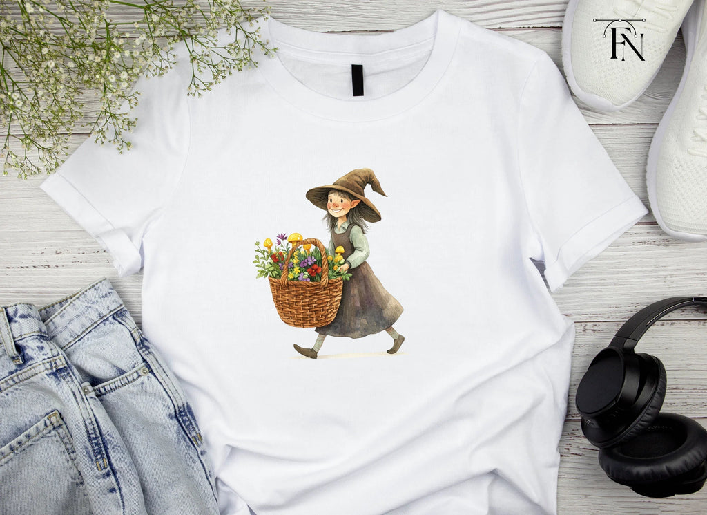 Cute Witches with Flower Baskets Clipart Bundle
