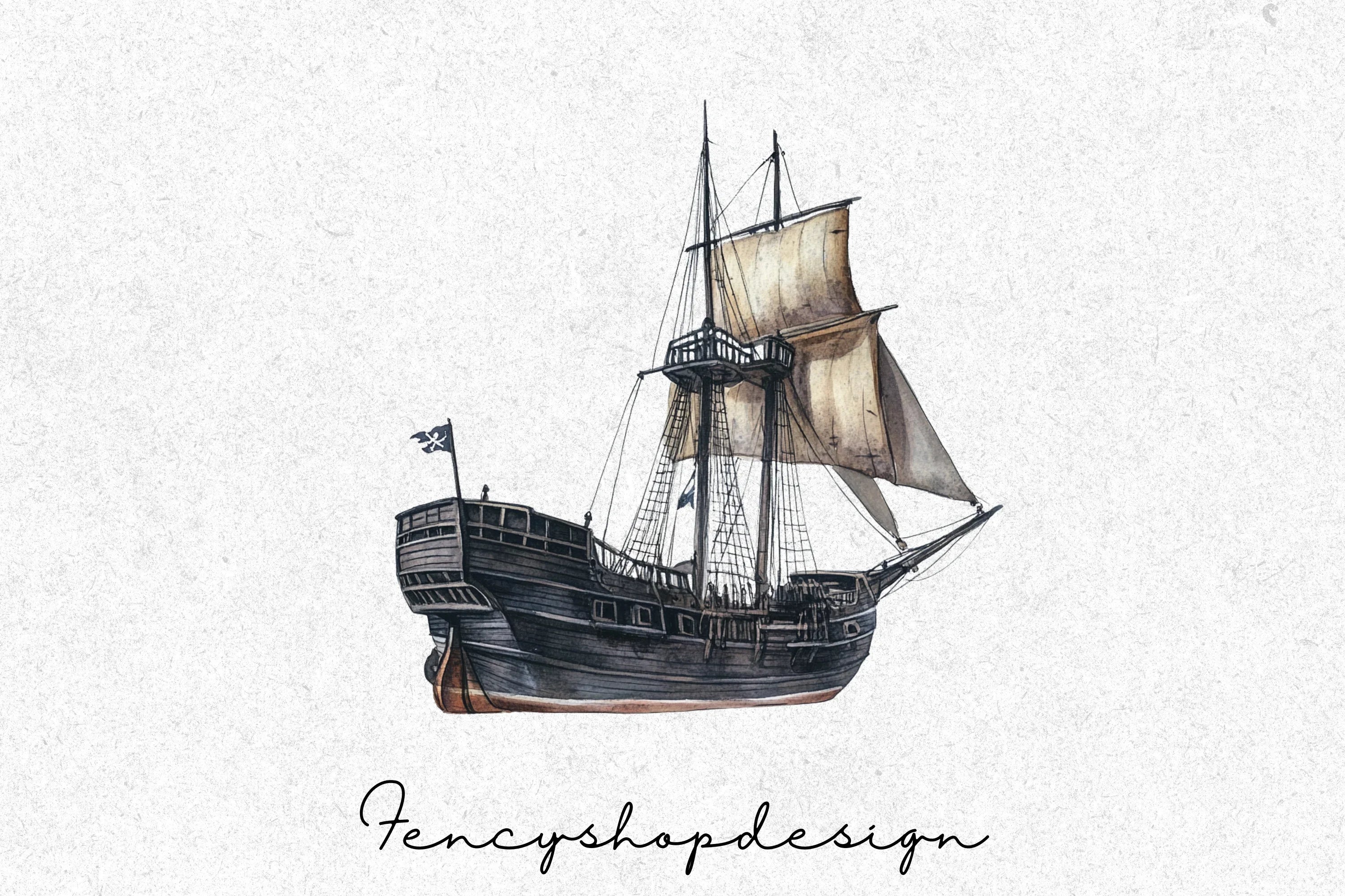 Vintage Sailing Ship Clipart Bundle