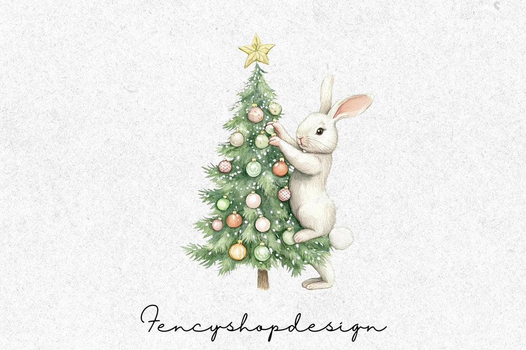 Cute Christmas Bunny Tree Clipart Bundle