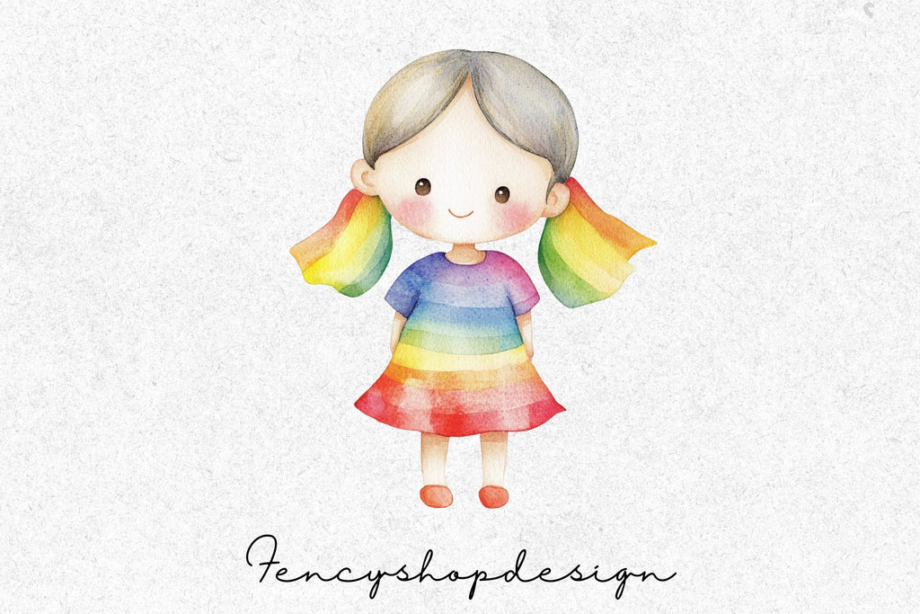 Adorable Rainbow Girls Clipart Bundle
