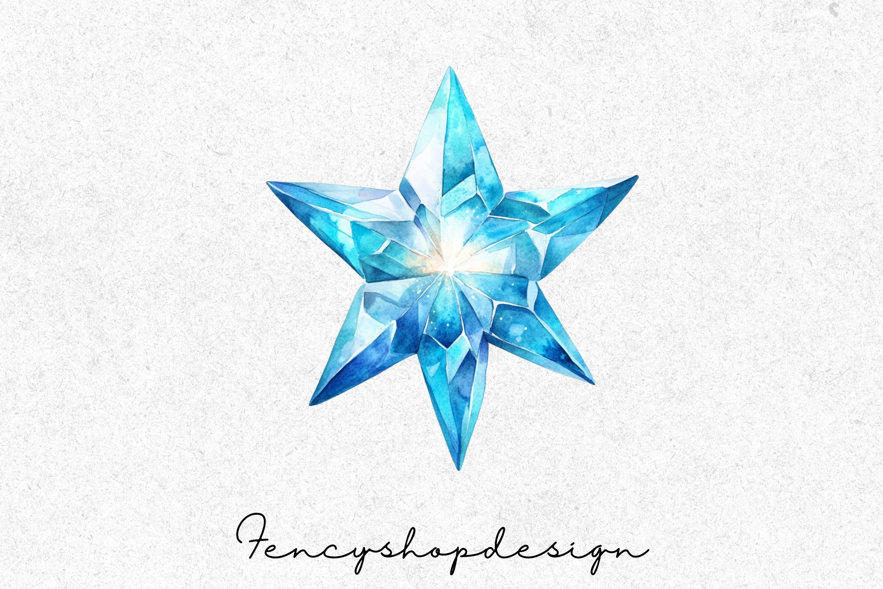 Sparkling Blue Crystal Star Clipart Bundle
