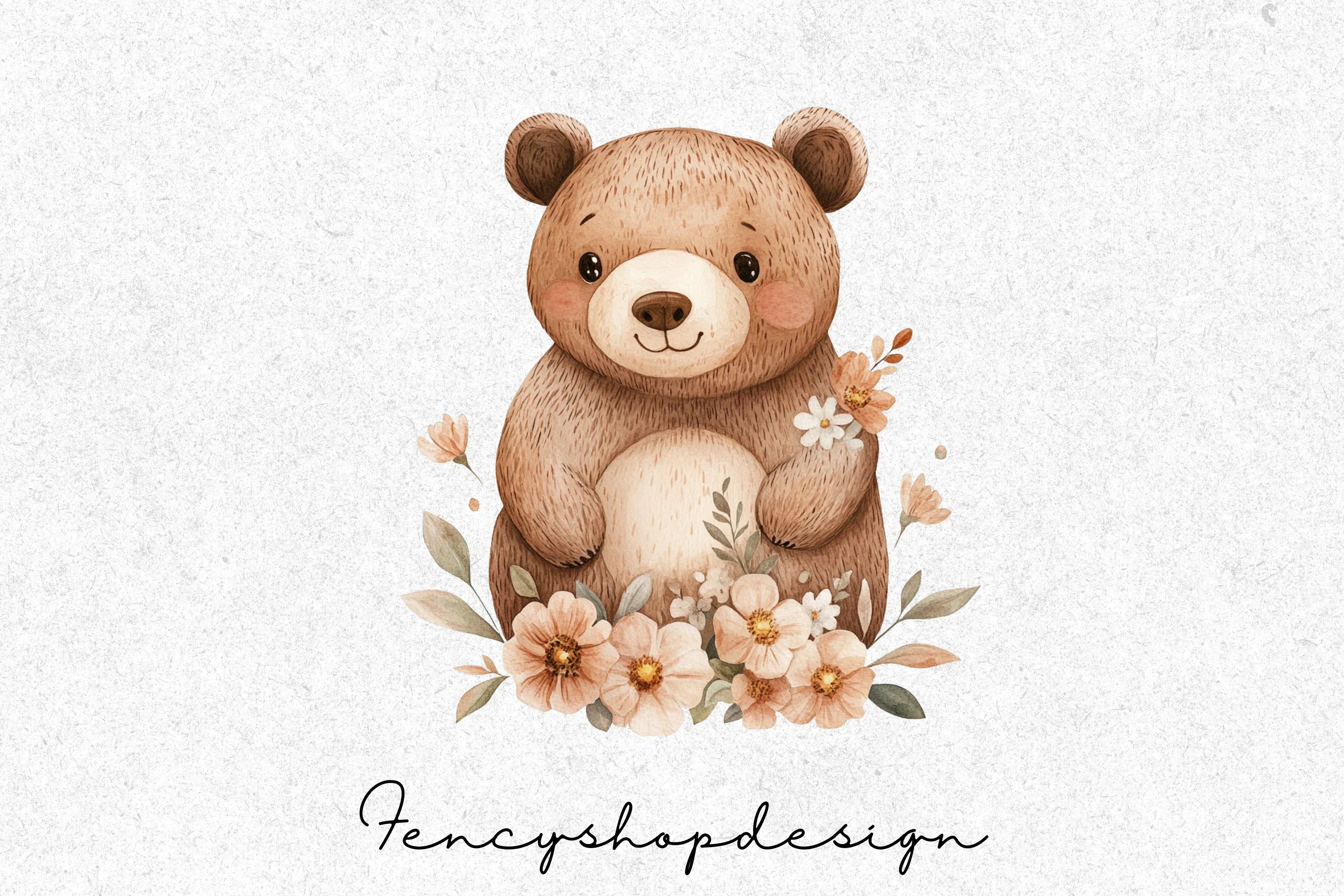 Whimsical Floral Woodland Bear Clipart Bundle