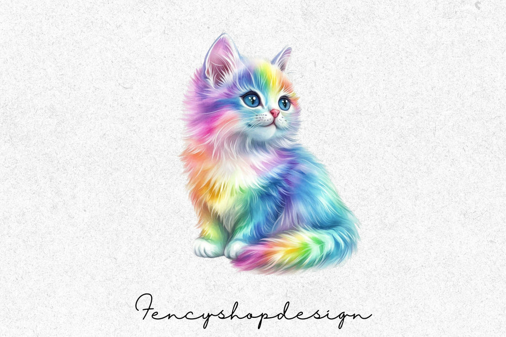 Vibrant Rainbow Kitten Clipart Bundle