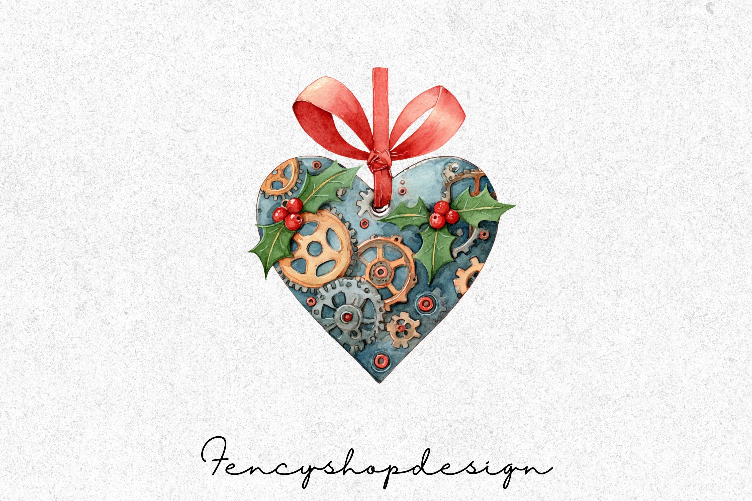 Steampunk Clockwork Christmas Tree Clipart Bundle