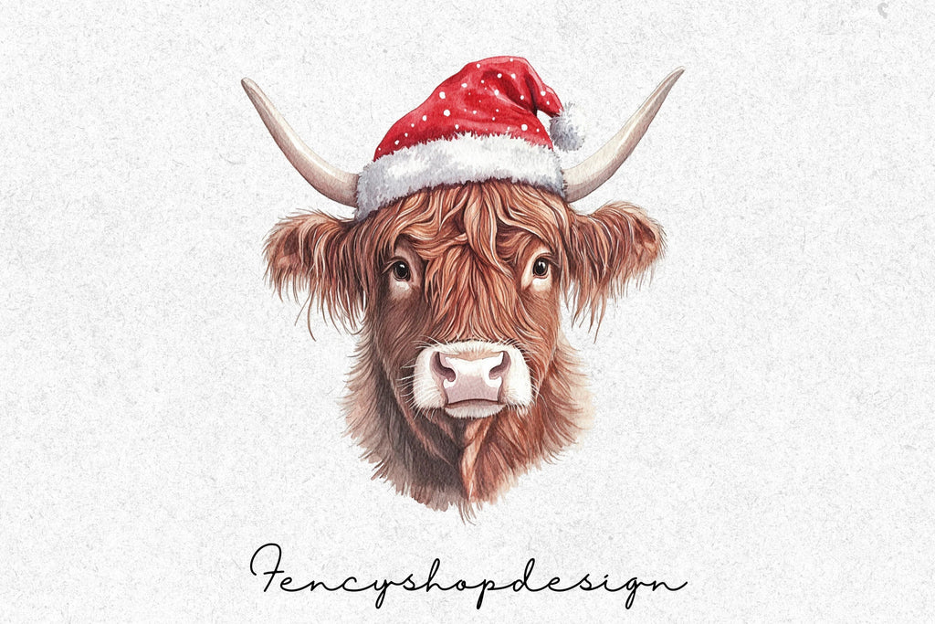 Cute Highland Cow Christmas Clipart Bundle