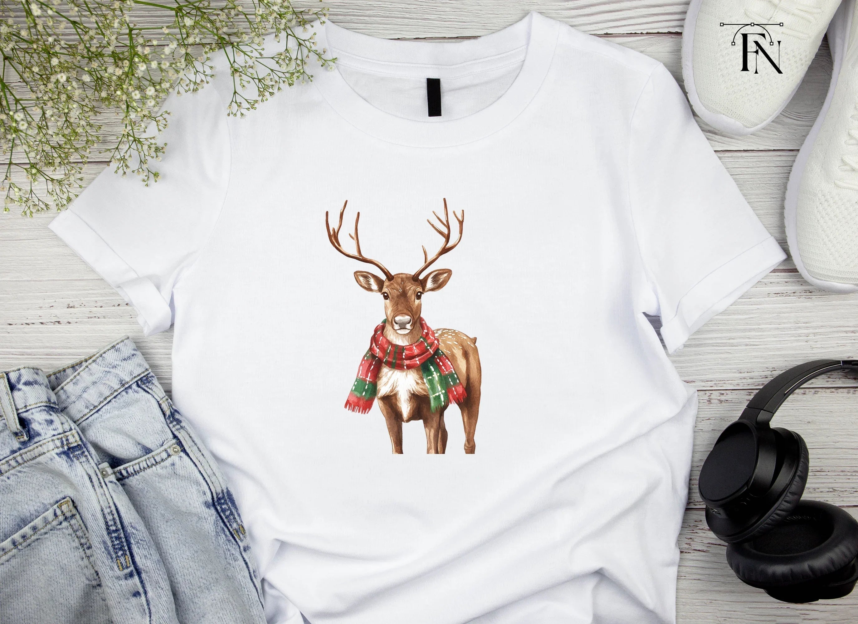 Christmas Reindeer with Scarves Clipart Bundle