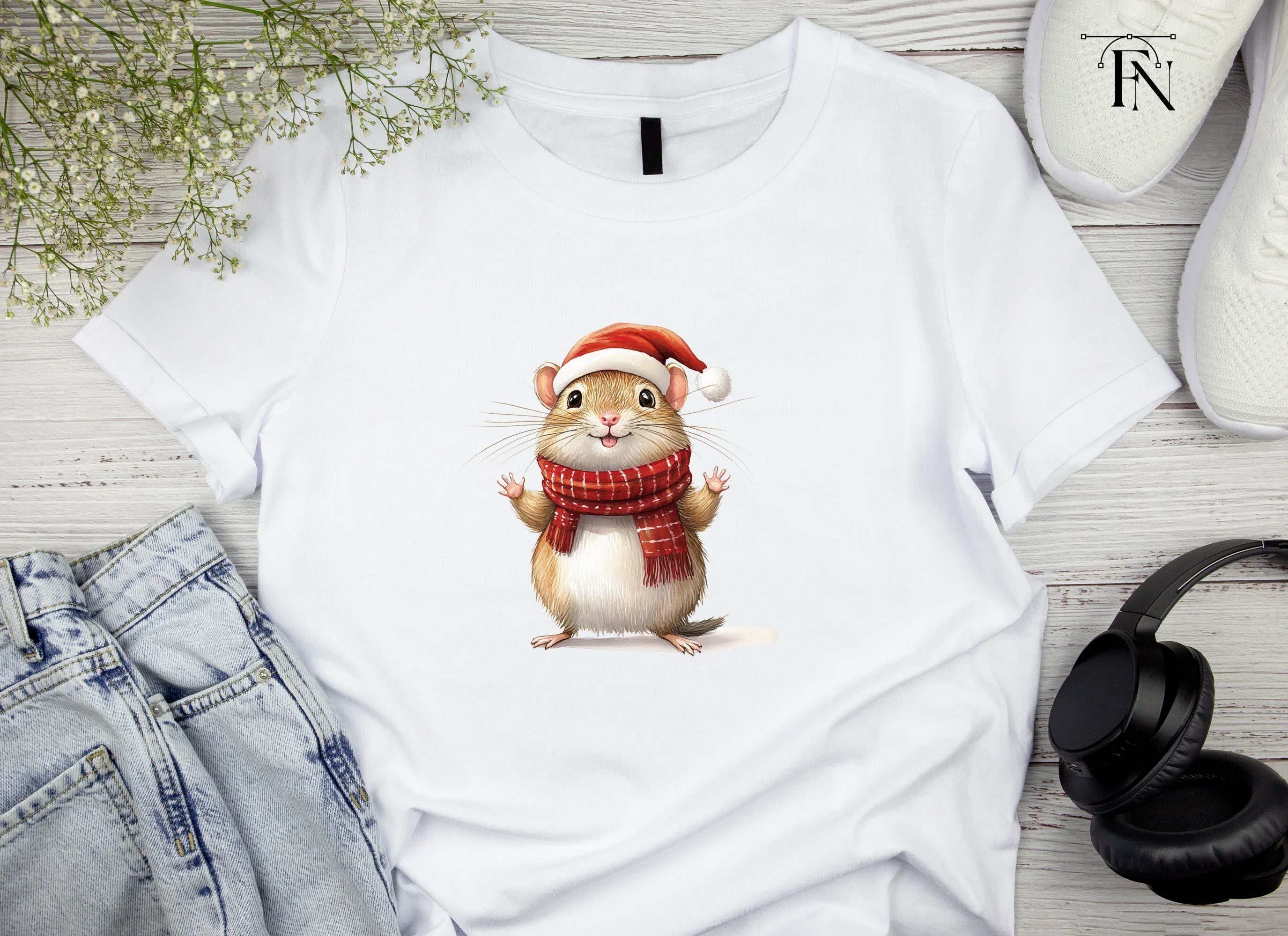 Festive Hamster in Santa Hat and Scarf Clipart Bundle